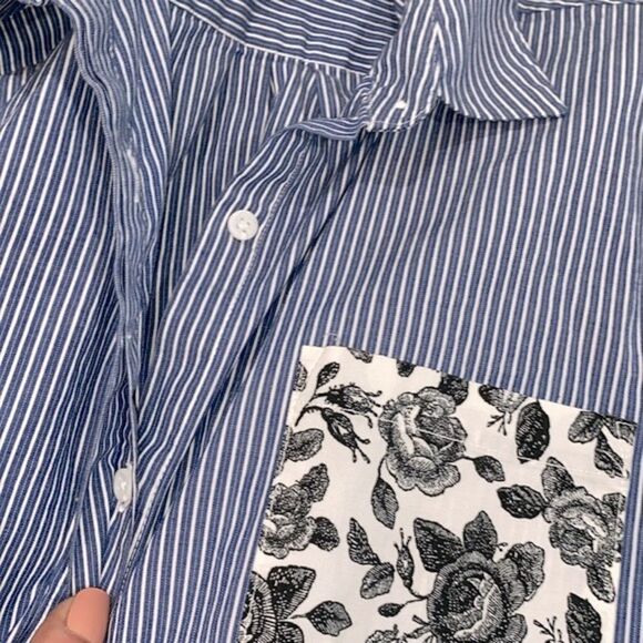 THAKOON blue striped and floral size large button down shirt - Picture 9 of 9